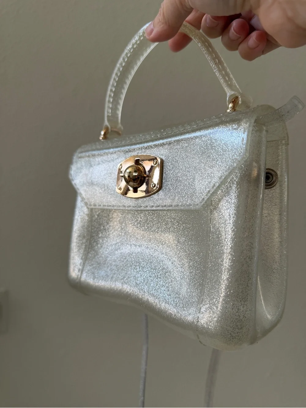 Furla Y2K Silver Glitter Rubber Mini Candy Crossbody Jelly Bag